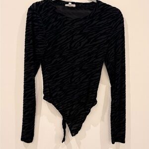 Good American Black Zebra-Pattern Long Sleeve Bodysuit